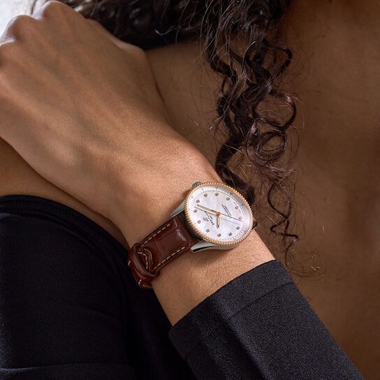 Breitling Navitimer Quartz 32 mm Stainless Steel, Red Gold and Diamond U77320E61A1P1 On Model image number 1